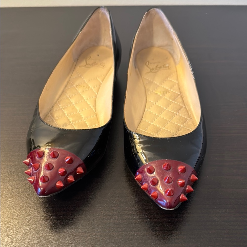Christian Louboutin Black and Red Studded Women's Flats